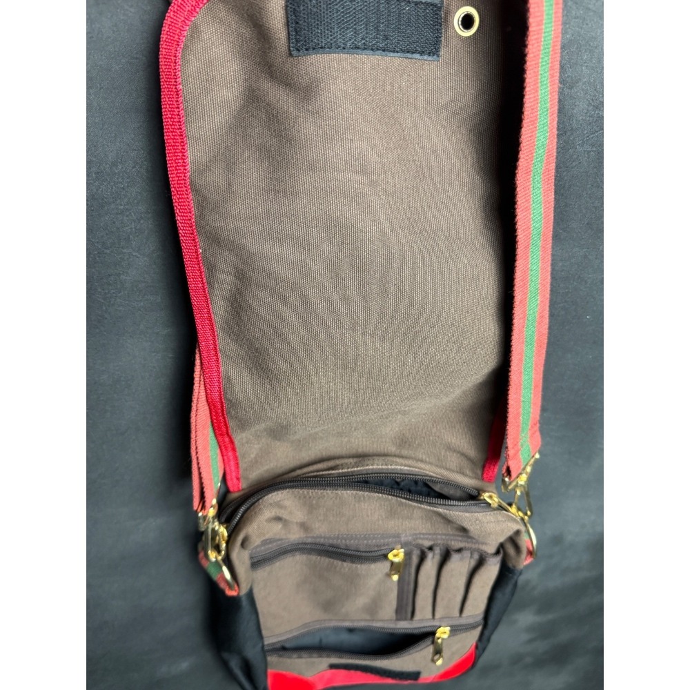 Stussy Canvas Shoulder Bag Brown Red Green Stripe Crossbody Streetwear Vintage - Picture 2 of 10